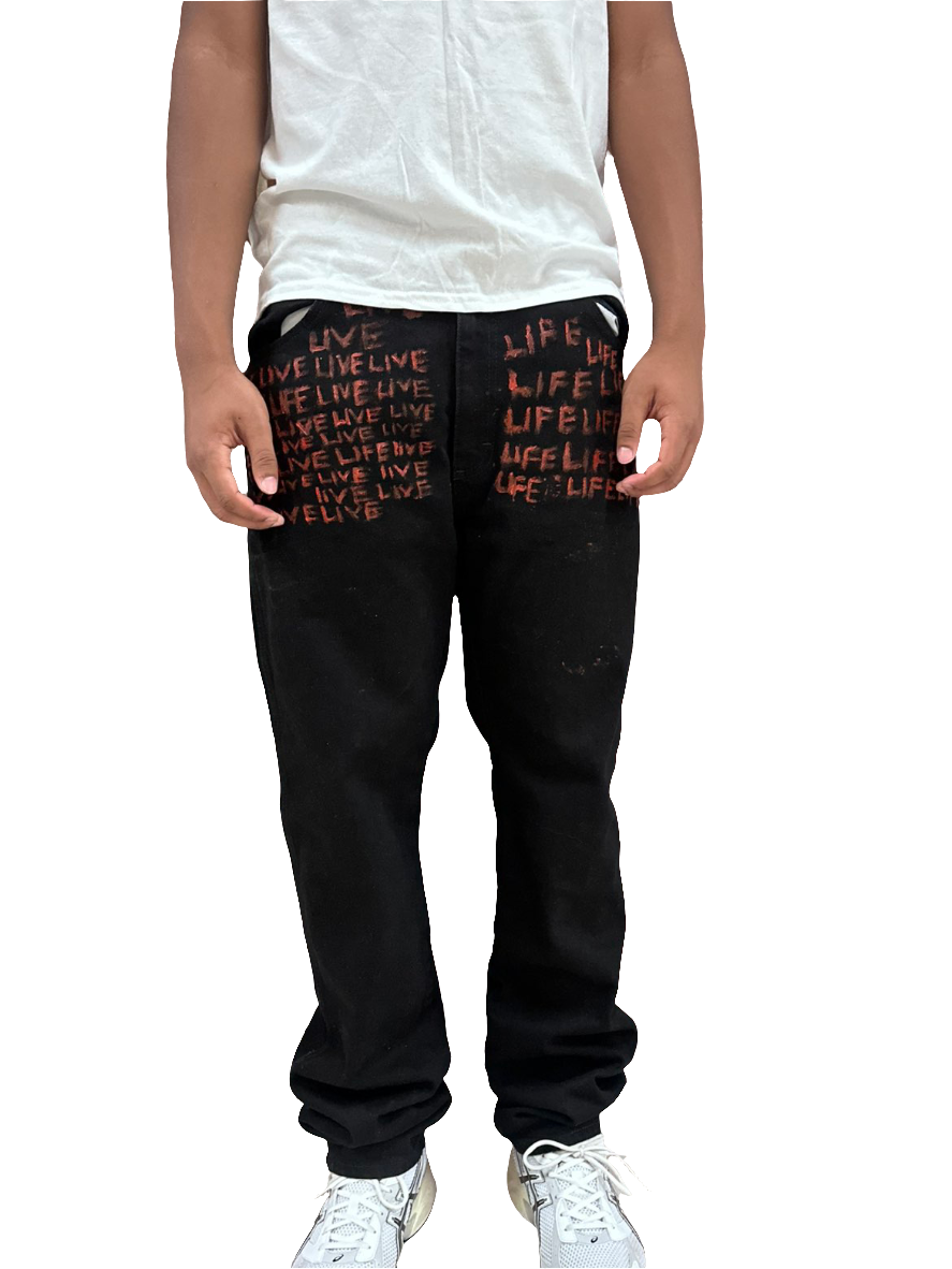 "Live through life" denim jeans