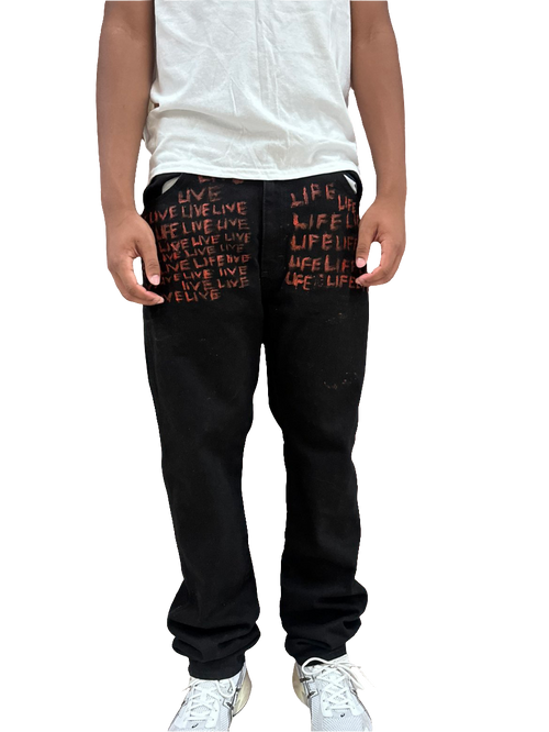 "Live through life" denim jeans